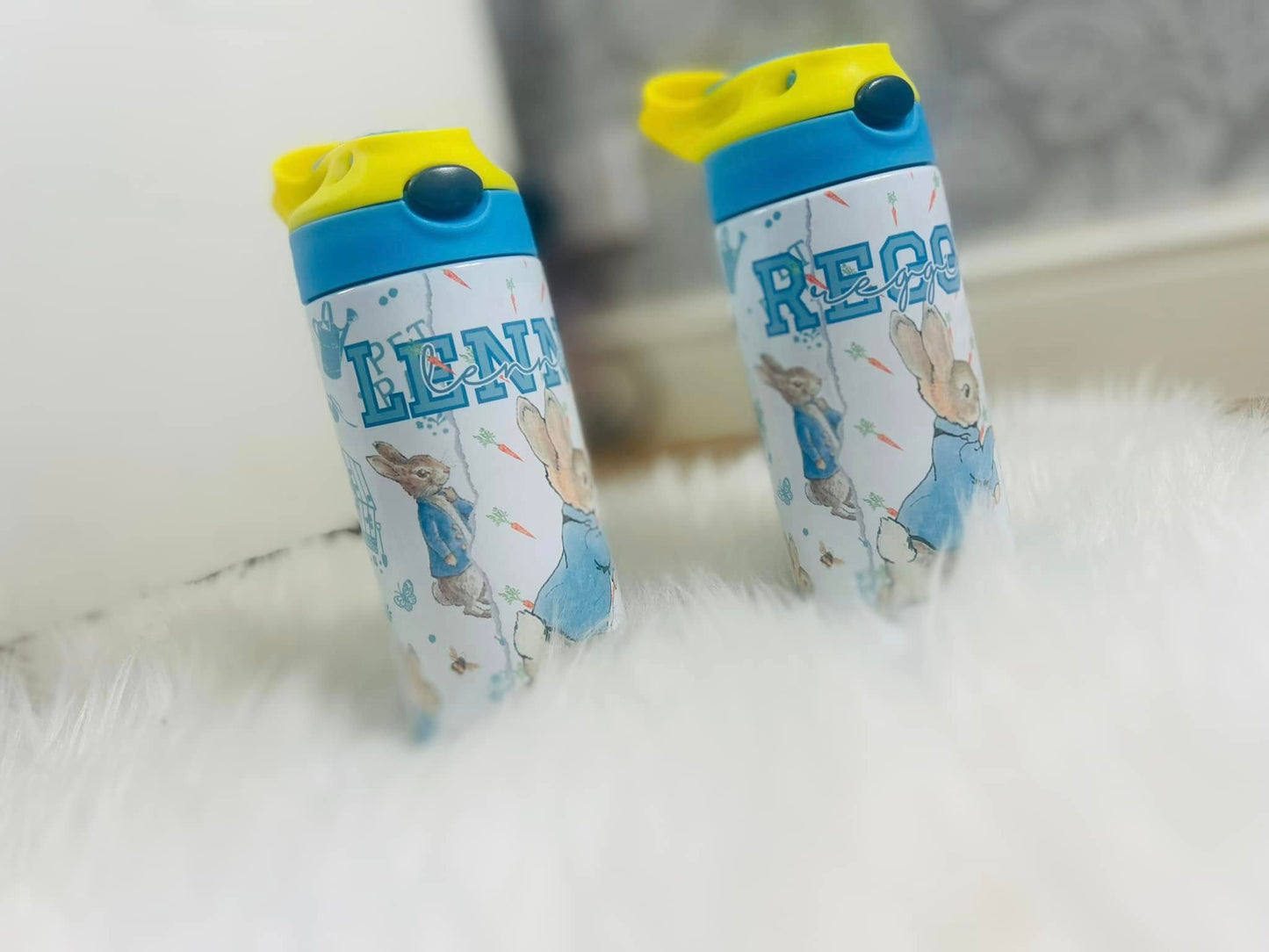 BLUE JACKET BUNNY PERSONALISED 2 TONE WATER BOTTLE