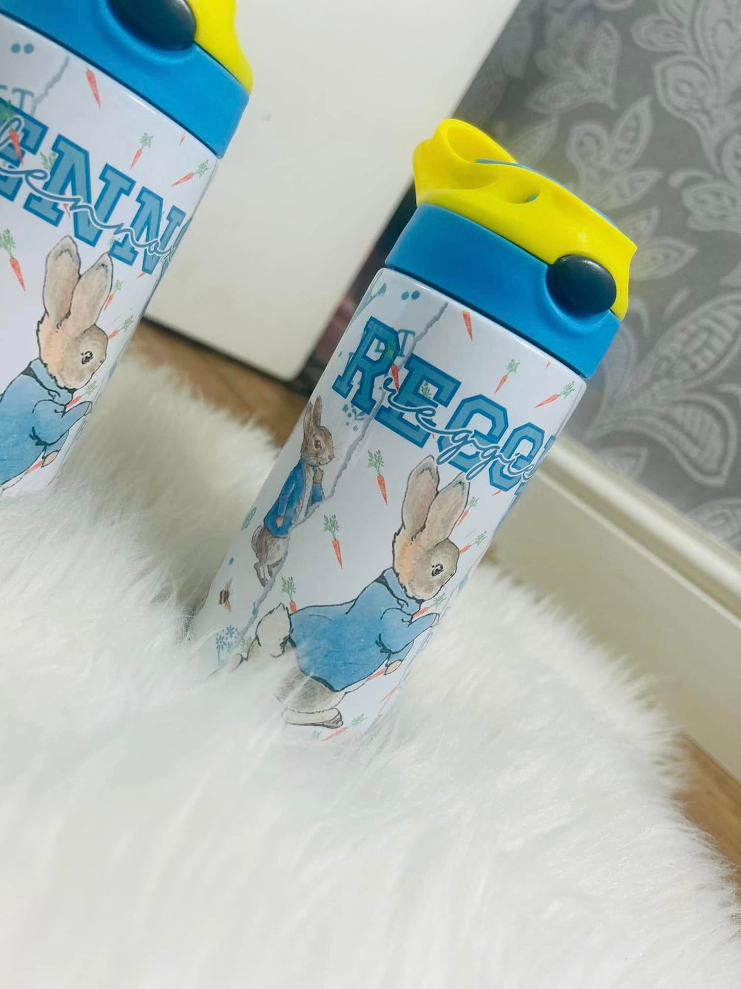 BLUE JACKET BUNNY PERSONALISED 2 TONE WATER BOTTLE