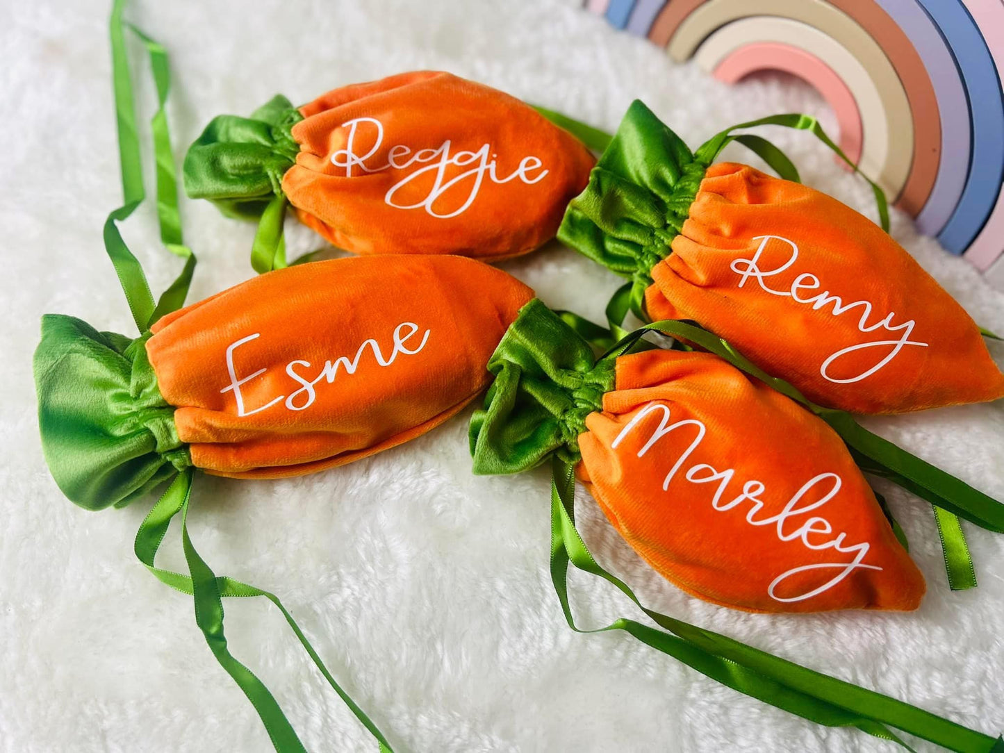 PERSONALISED EASTER VELVET CARROT BAGS