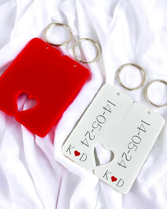 VALENTINE DAYS MATCHING DATE KEYRINGS- PERSONALISED WITH CUSTOM DATE AND INITIALS