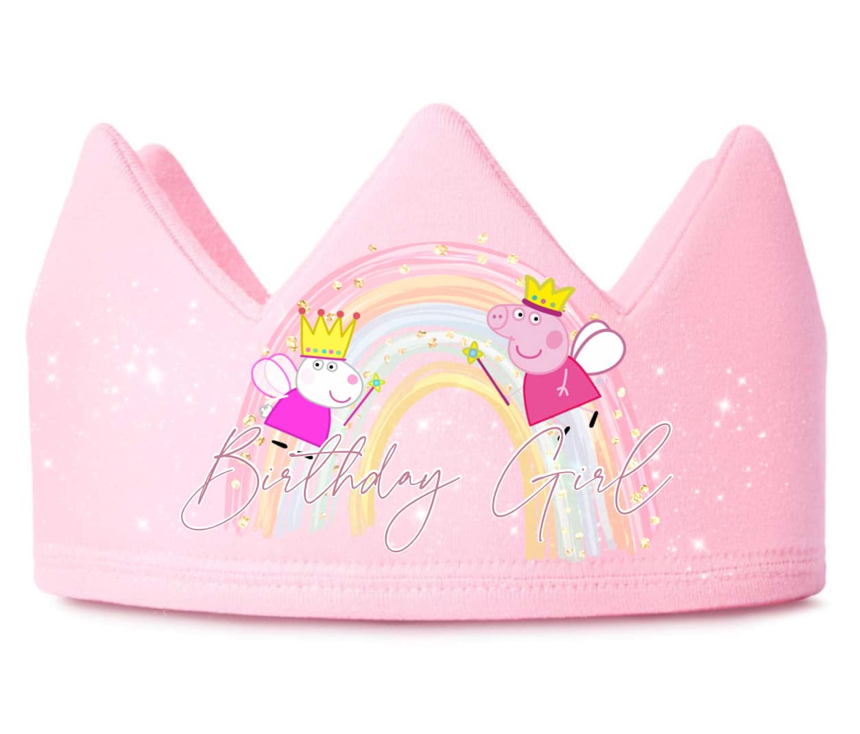 CARTOON PEPPA AND SUSIE FAIRY GLITTER RAINBOW BIRTHDAY GIRL CROWN