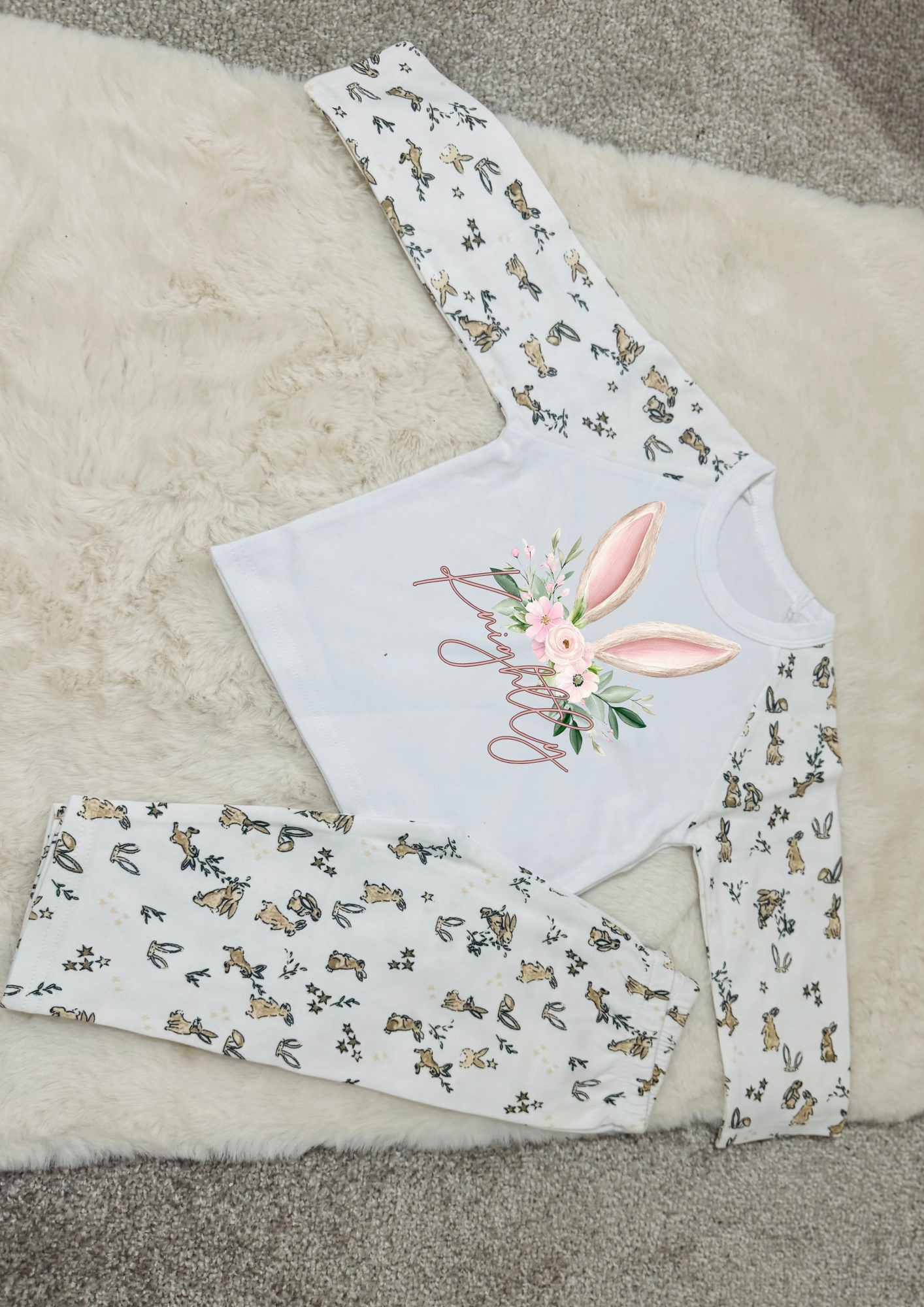 PINK BUNNY EARS EASTER PJS PERSONALISED