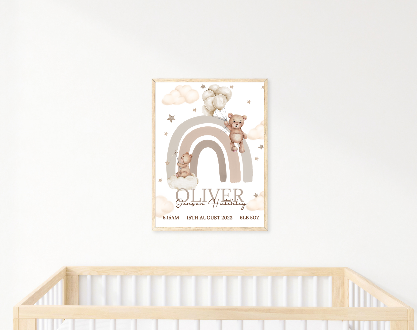 NEURTRAL BABY BEAR BALLOON CLOUD PRINT- FREE POSTAGE