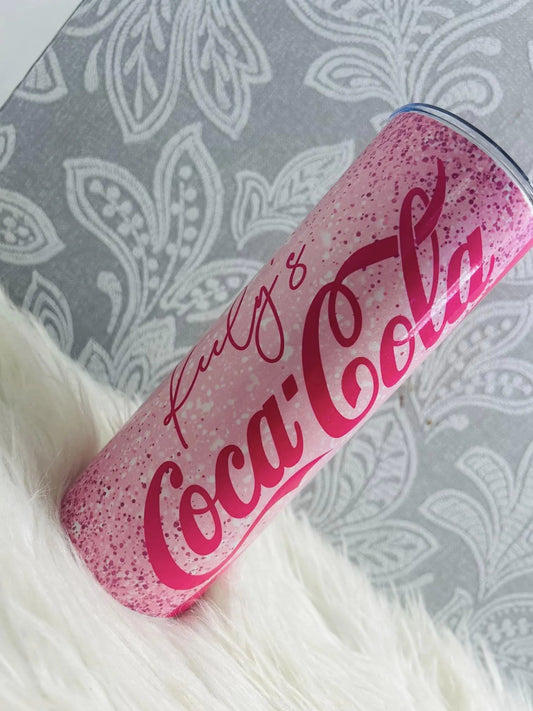 PINK GLITTER COCA COLA PERSONALISED 20OZ TUMBLER