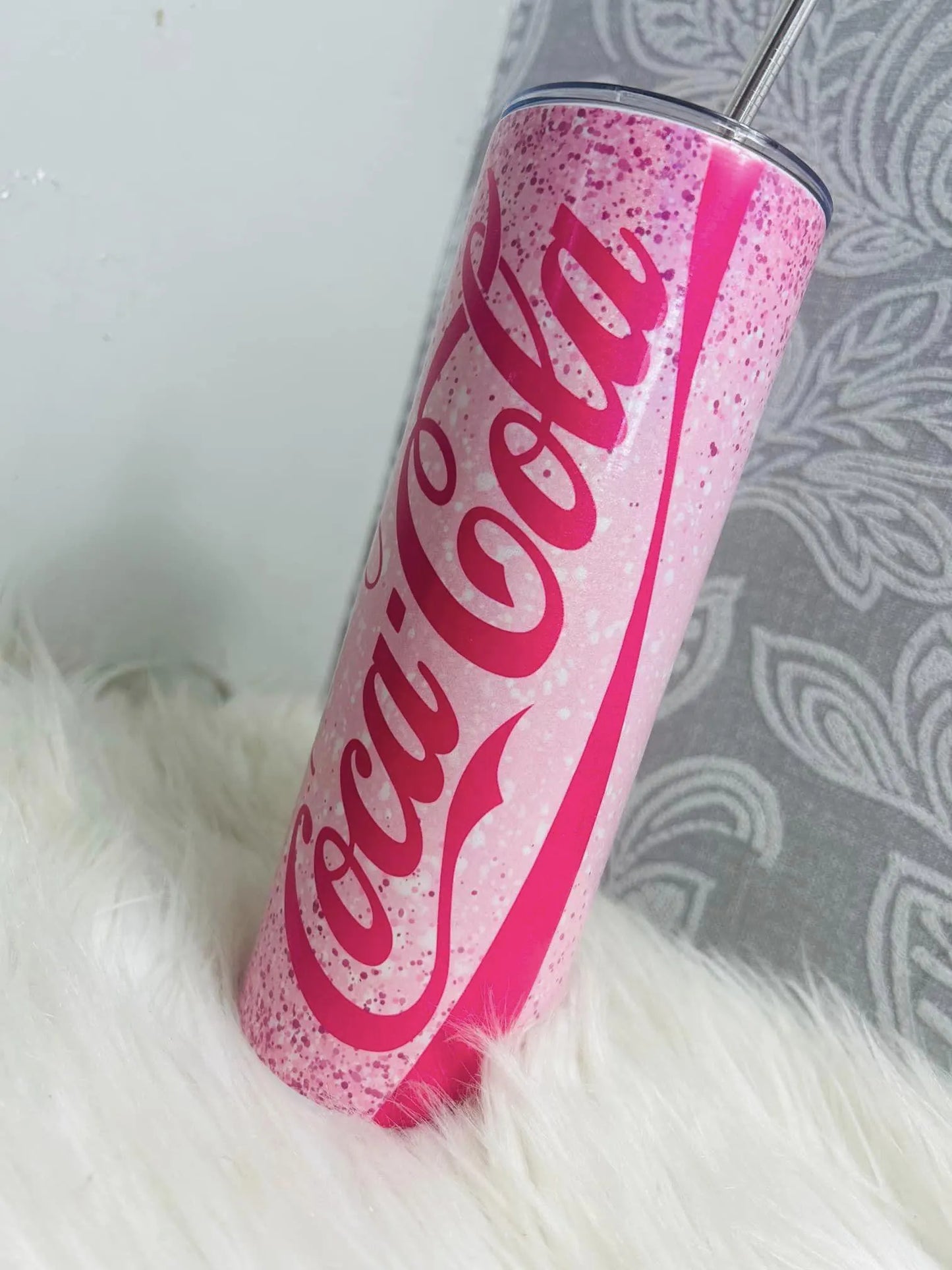 PINK GLITTER COCA COLA PERSONALISED 20OZ TUMBLER